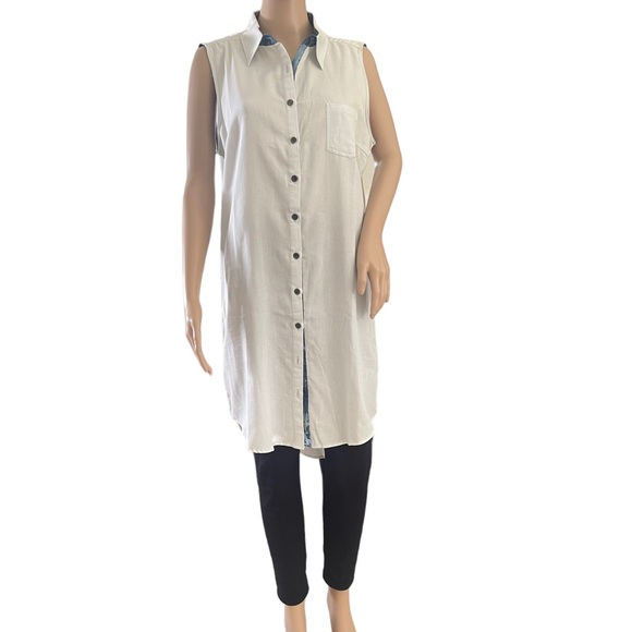 Isabel Lu  Blue Chambray Sleeveless Shirtdress Contrasting Dark Blue Placket   M - Picture 11 of 14